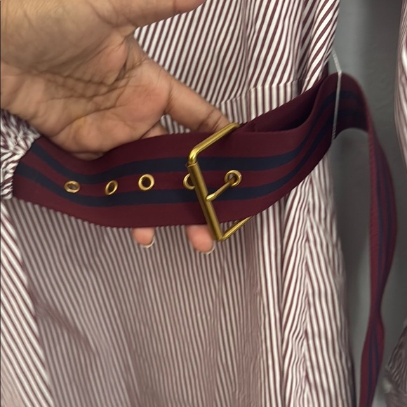 Veronica Beard jacinda Striped High Low Dress - Red White belted shirtdress - Picture 4 of 10